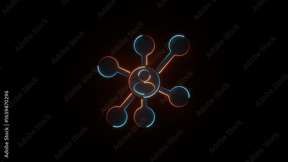 Aufkleber glowing neon customer data unification icon on a black background animation.