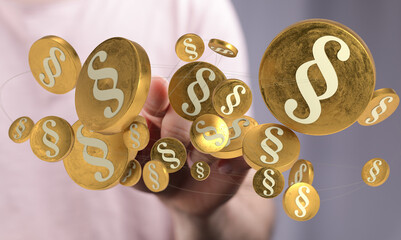 Abstract image of golden coins with paragraph symbols.  Perfect for legal, law, and justice...