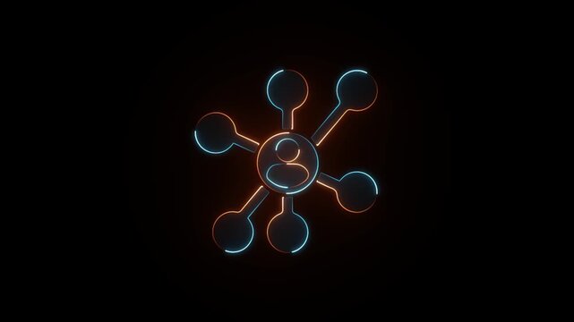 Glowing neon customer data unification icon on a black background animation.
