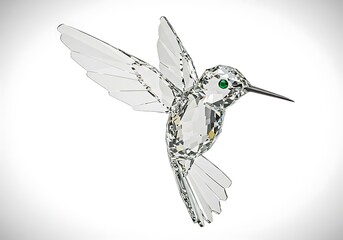 Obraz premium A clear crystal hummingbird figurine isolated on white background