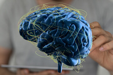 High-quality 3D rendering of a human brain, showcasing complex neural network connections.