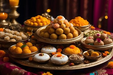 Traditional Indian Sweets and Snacks Display.