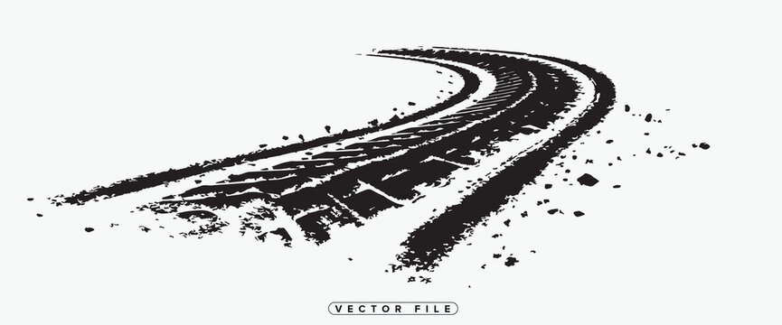 Black and white vector illustration of tire skid marks on a white background
