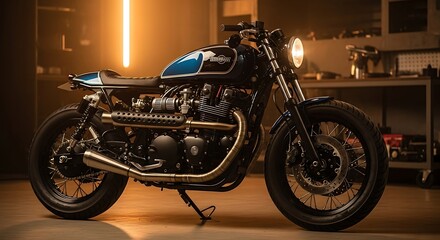 Classic Motorcycle Gleaming with Retro Power and Style