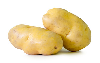 Two bulbs of potatoes in stack isolated on white background with clipping path