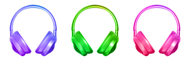 3D set neon headphones icon. Stock vector illustration on isolated background.
