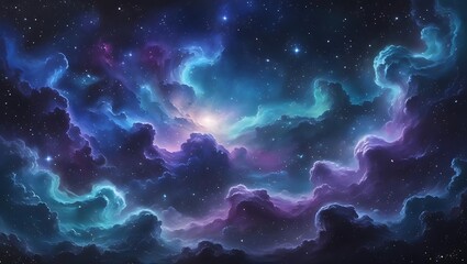 Vibrant Cosmic Nebula Clouds with Twinkling Stars