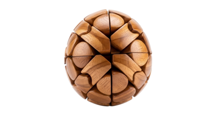 Intricate wooden egg puzzle isolated on transparent background