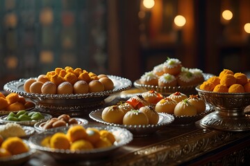 Traditional Indian Sweets and Snacks Display.