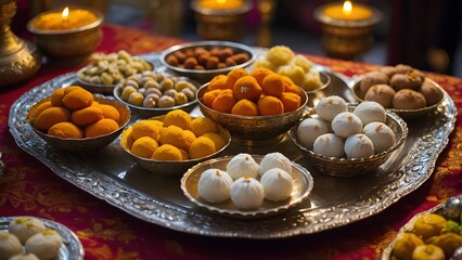 Traditional Indian Sweets and Snacks Display.