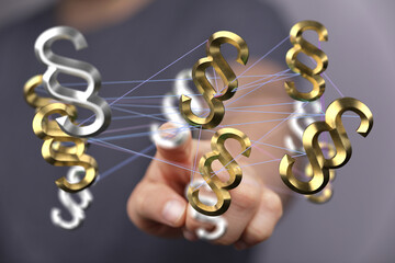 Abstract image of interconnected paragraph symbols, representing legal networks and complex...