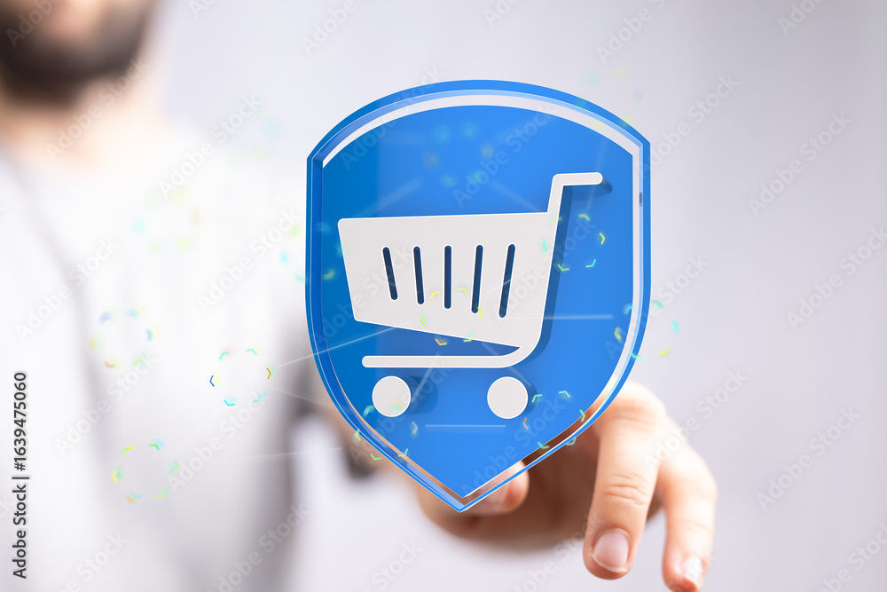 Poster safe and secure online shopping experience. protect your purchases with our secure system.
