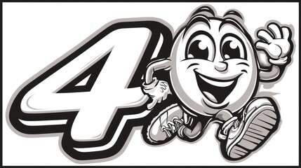 Obraz premium Cartoon character running with number 4