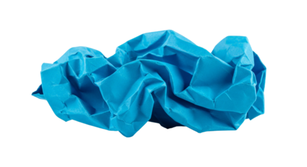 Crumpled blue paper isolated on white background
