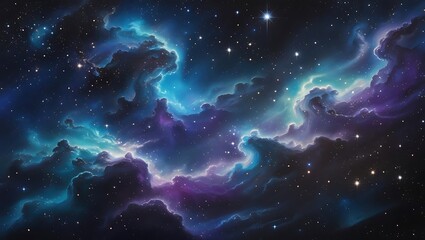 Obraz premium Vibrant Cosmic Nebula with Twinkling Stars and Celestial Clouds