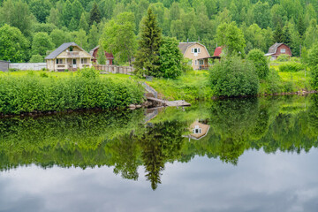 Picturesque landscape with reflection in water