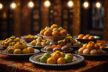 Traditional Indian Sweets and Snacks Display.