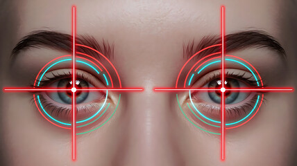 Close up of human eyes with digital targeting reticle