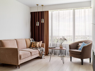interior design. interior photography of an apartment for rent. One-room apartment with a simple and cozy design. High quality photo
