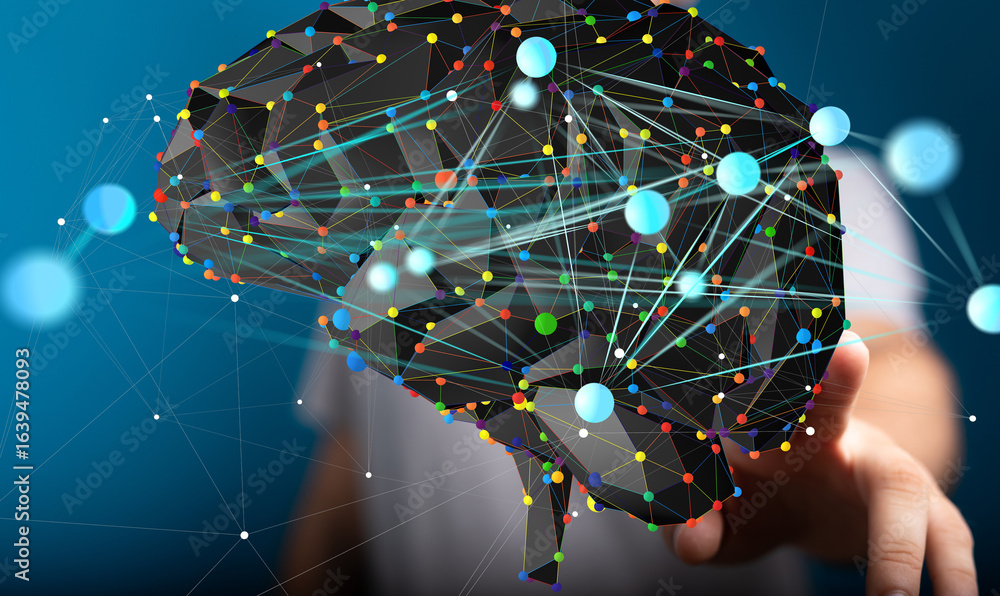 Aufkleber digital brain concept. ai, neural network, data visualization. futuristic technology.