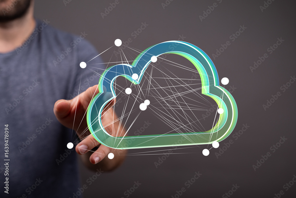 Poster secure cloud technology, data storage, network connectivity, and efficient sharing solutions.
