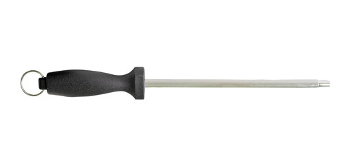 A sharpening steel or honing steel with black handle isolated with clipping path in png file format