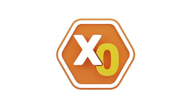 Orange hexagonal xo game symbol isolated on transparent background