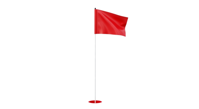 Red golf flag on a pole isolated on transparent background