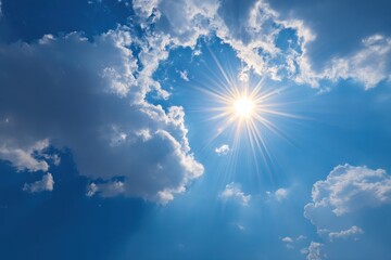 Bright sunshine fills clear blue skies with golden rays, ideal for summer themes and outdoor relaxation imagery. Perfect for vacation planning or travel inspirations