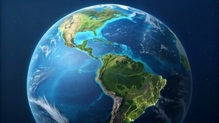 Fototapeta premium Global perspective on a brightly lit earth globe captivating nature digital art cosmic environment aerial view planetary connectivity