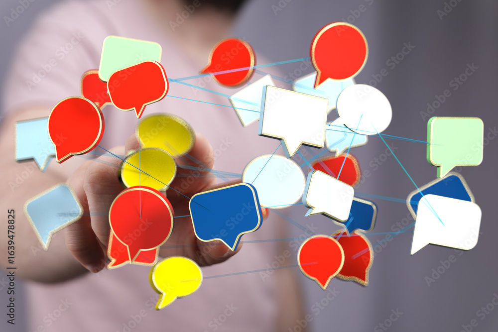 Aufkleber abstract image of interconnected speech bubbles, representing global communication and social media.