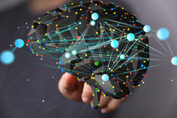 Abstract brain concept.  Network, connection, innovation, technology, AI, data, intelligence.