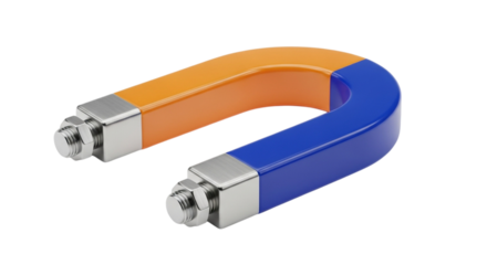 Horseshoe magnet with silver ends isolated on transparent background