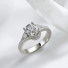 An elegant ring with an oval golden yellow citrine stone surrounded by small diamonds. Glamorous and luxurious design.
