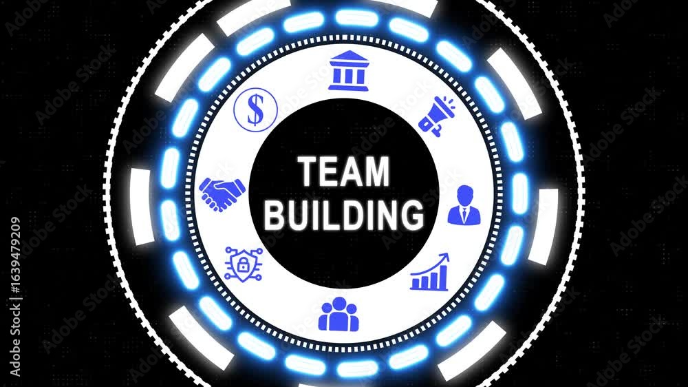 Poster animated team building elements representing growth and success with modern visuals