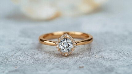 Rose gold ring with a single center diamond, minimalist and modern design. Set against a clean white background.
