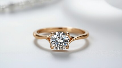 Rose gold ring with a single center diamond, minimalist and modern design. Set against a clean white background.
