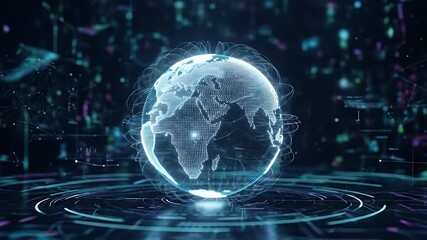 Glowing digital globe with futuristic network connections and abstract background - Powered by Adobe