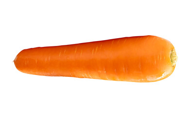Top view of one fresh orange carrot root isolated with clipping path in png file format