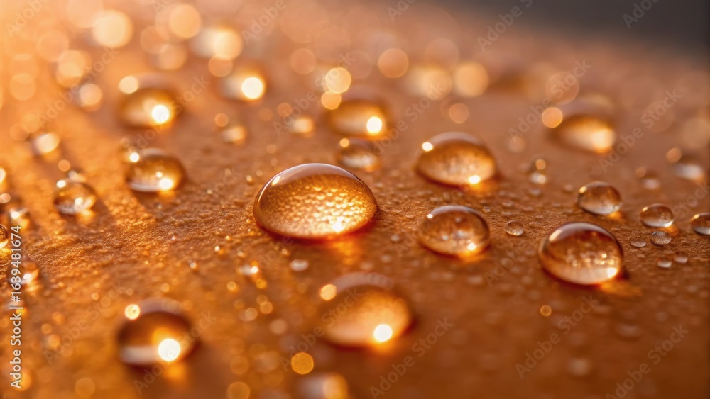 Poster glittering droplets on a textured surface create a captivating and serene visual effect, showcasing 