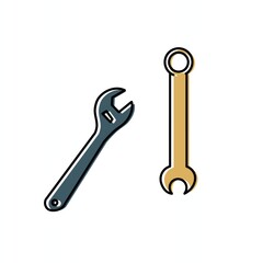 wrench and nut Flat icon illustration representing construction, maintenance, and engineering concepts, featuring an adjustable key or wrench