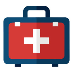Obraz premium Red and blue first aid kit with white cross symbol