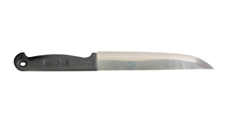 Single silver kitchen knife with black handle isolated on white background with clipping path