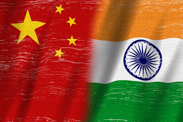 Distressed China flag and India flag background