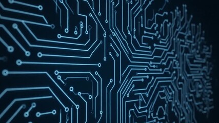 A blue glowing circuit board on a dark background - Powered by Adobe