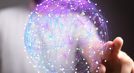 Abstract image depicting a global network, connection, and data visualization.