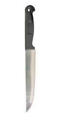 Single silver kitchen knife with black handle isolated with clipping path in png format