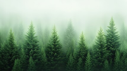 Serene Misty Forest with Lush Green Pine Trees in Atmospheric Setting