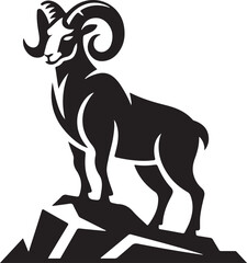 Obraz premium Stylized black silhouette of a bighorn sheep standing on rocks animal