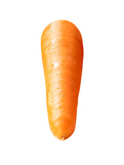 Top view of one fresh orange carrot root isolated with clipping path in png file format